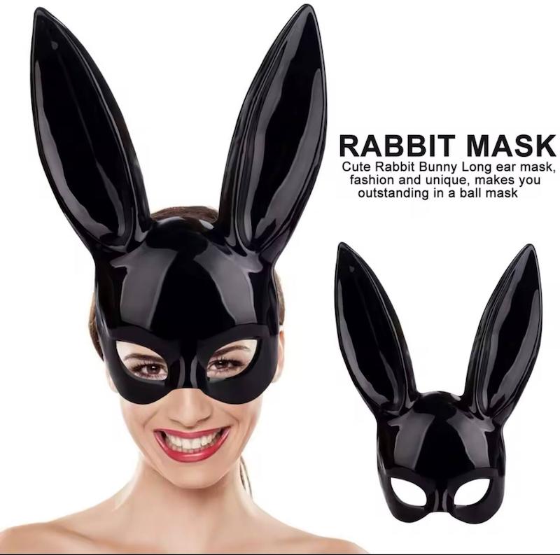 نقاب بالماسکه گوش‌دار مدل فانتزی (BDSM Mask) مشکی براق