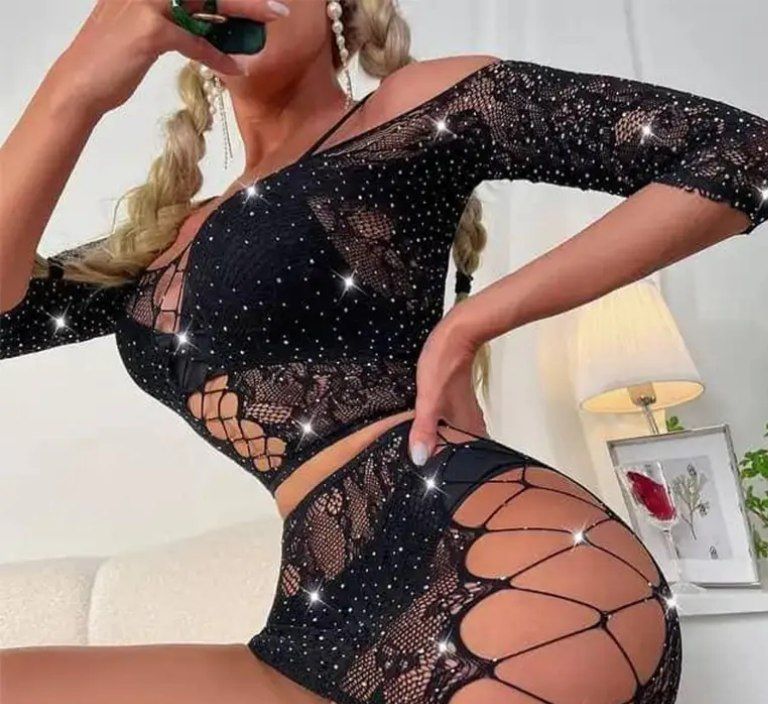 بادی فانتزی زنانه مدل دوتکه شاین طرح دار برند LSHLSM وارداتی